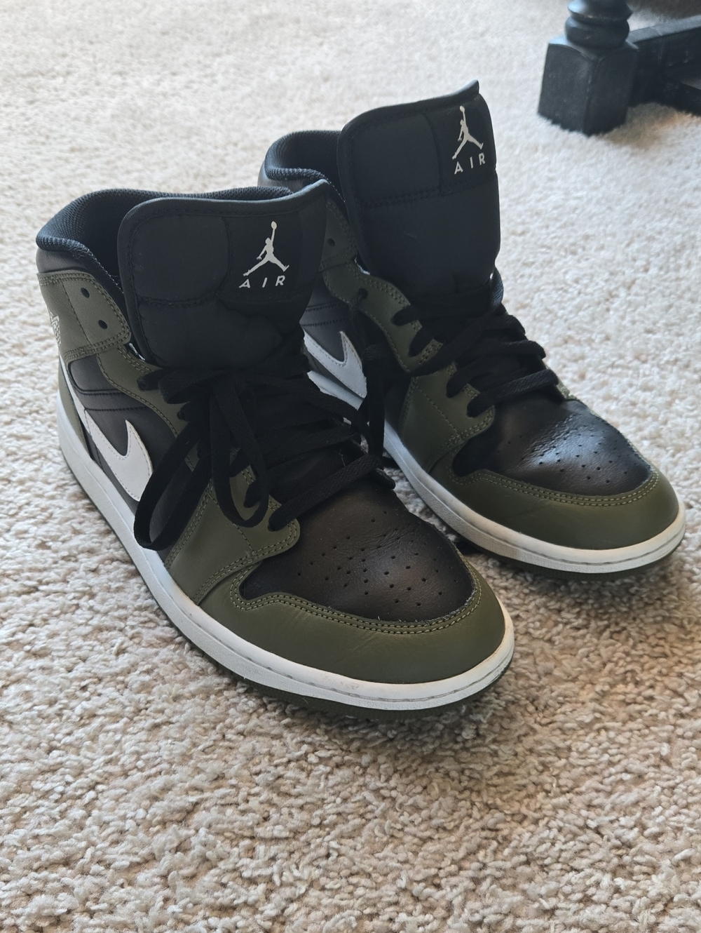Jordan Mid Sneakers in Olive, Black & White